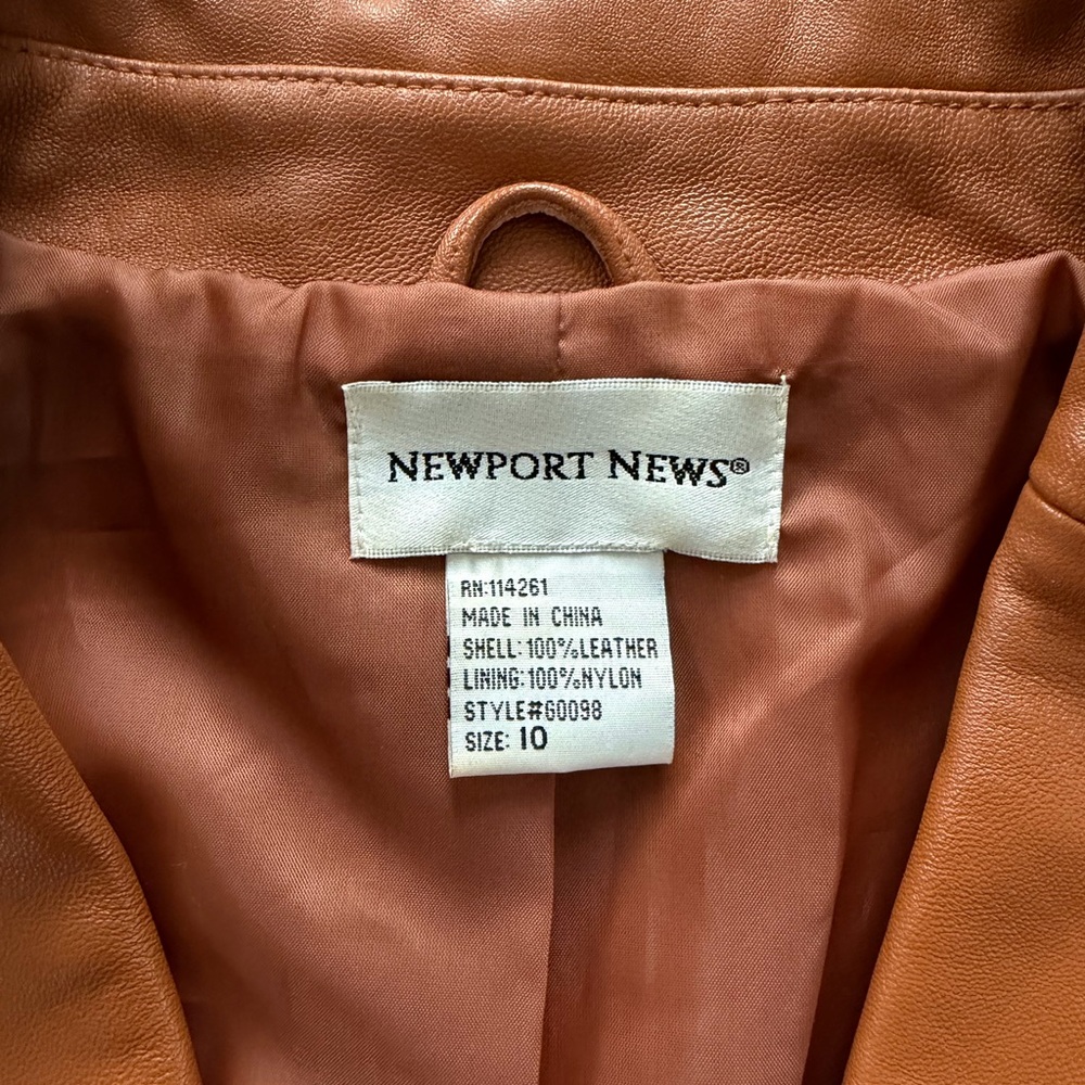 Newport News Women’s 10 Leather Caramel 3/4 Wide Flare Sleeve Blazer | SKU 0134 - Picture 5 of 7